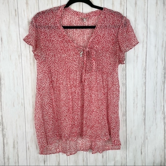 Joie Tops - Joie red silk sheer tie blouse xs